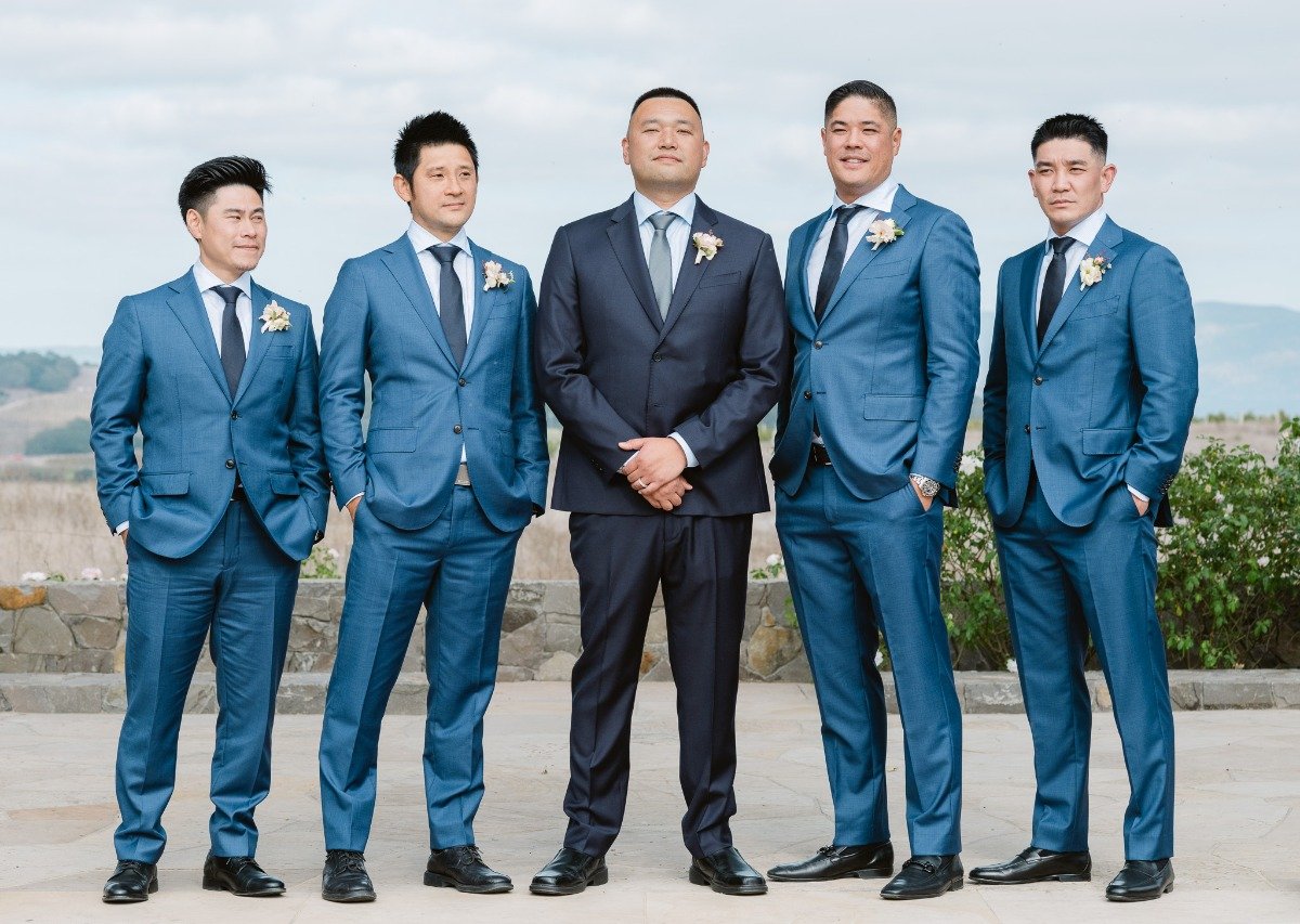 Bright blue groomsmen suits 