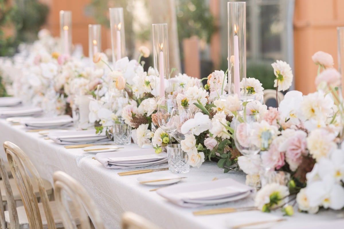 Blush and white wedding florals