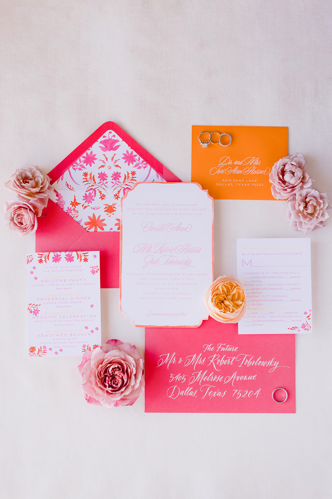 Colorful pink invitation suite